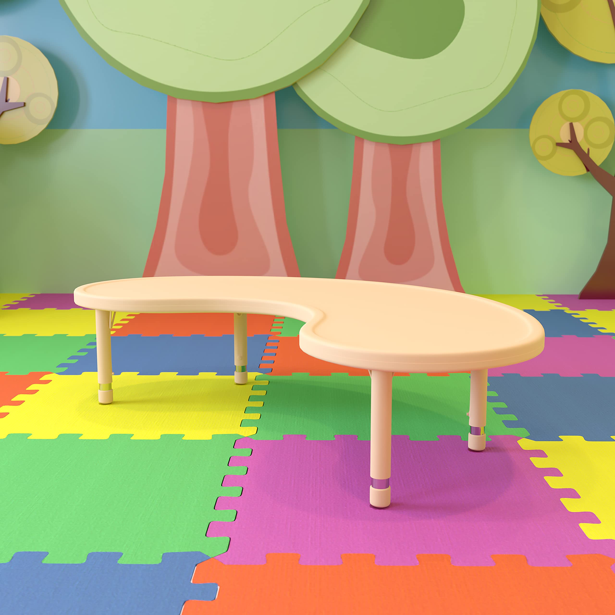 Flash Furniture Wren 35"W X 65"L Half-Moon Natural Plastic Height Adjustable Activity Table